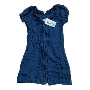 🎉 MUDD Vintage Navy Lace Trim Button Up Woven Tunic, size CS
